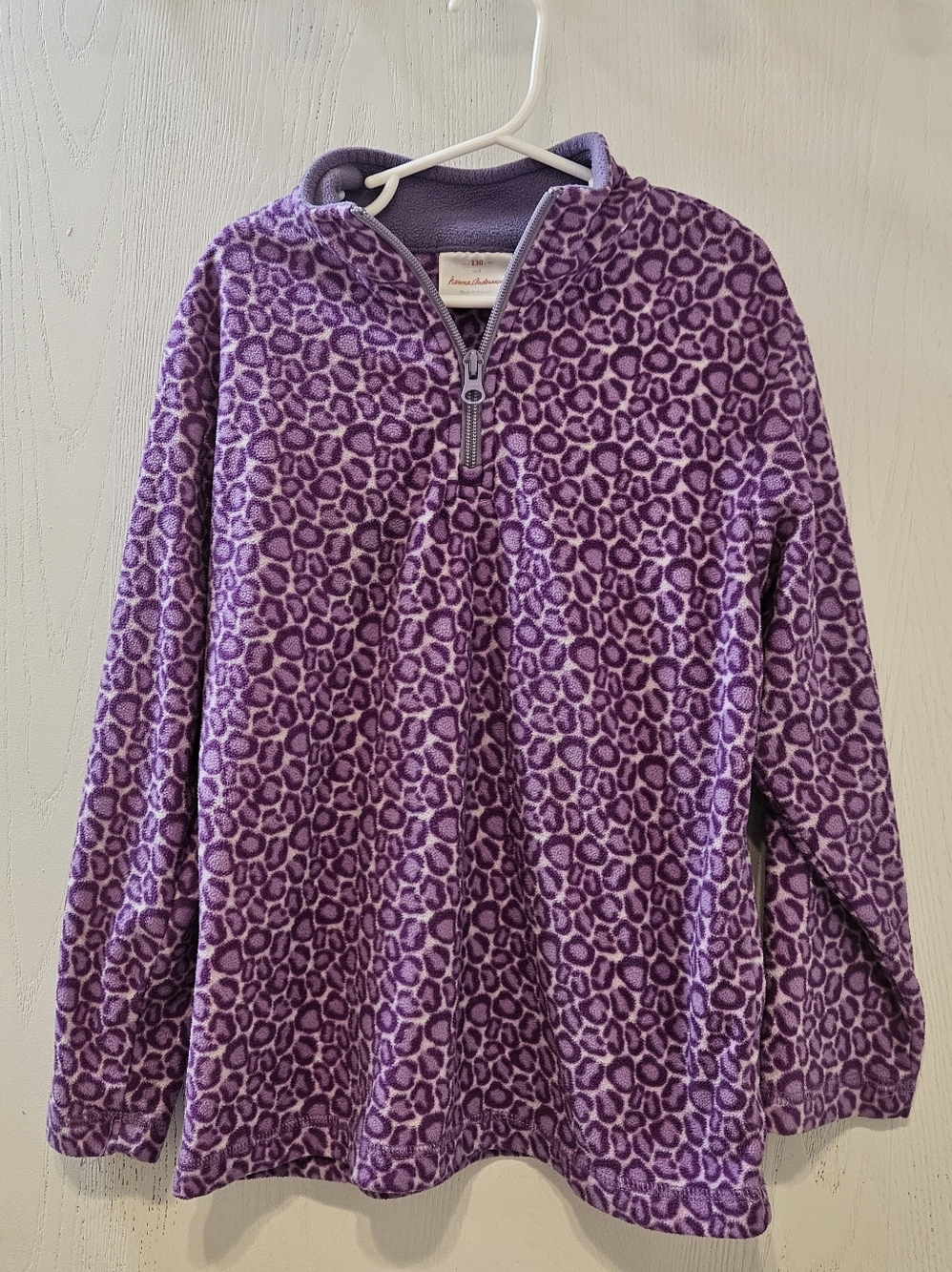 Hanna Anderson Purple Leopard Print Half-Zip Pullover